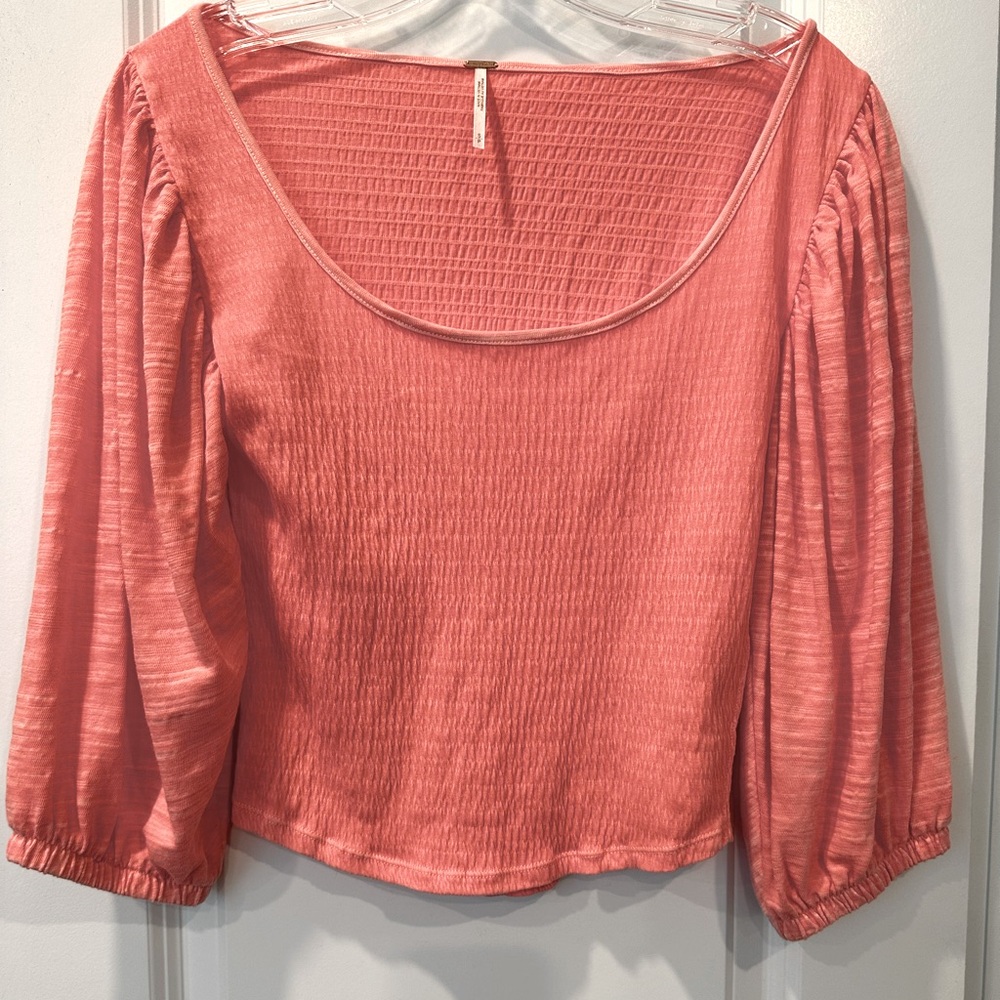 Free People Day Lily Puff Sleeve Coral Top, Size S/P